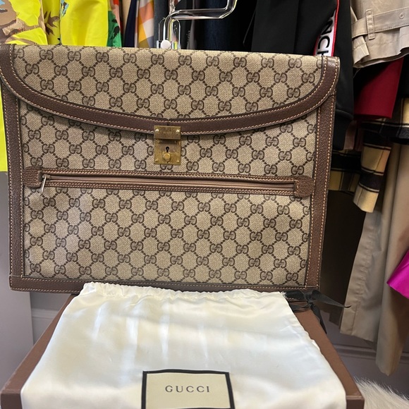 SOLD ‼️‼️Authentic GUCCI Clutch Bag GG PVC Leather Brown F5629 - Picture 12 of 14